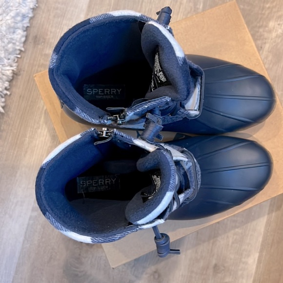 Sperry women’s saltwater Buffalo check duck boot Buffalo plaid wool shaft navy - Picture 11 of 13